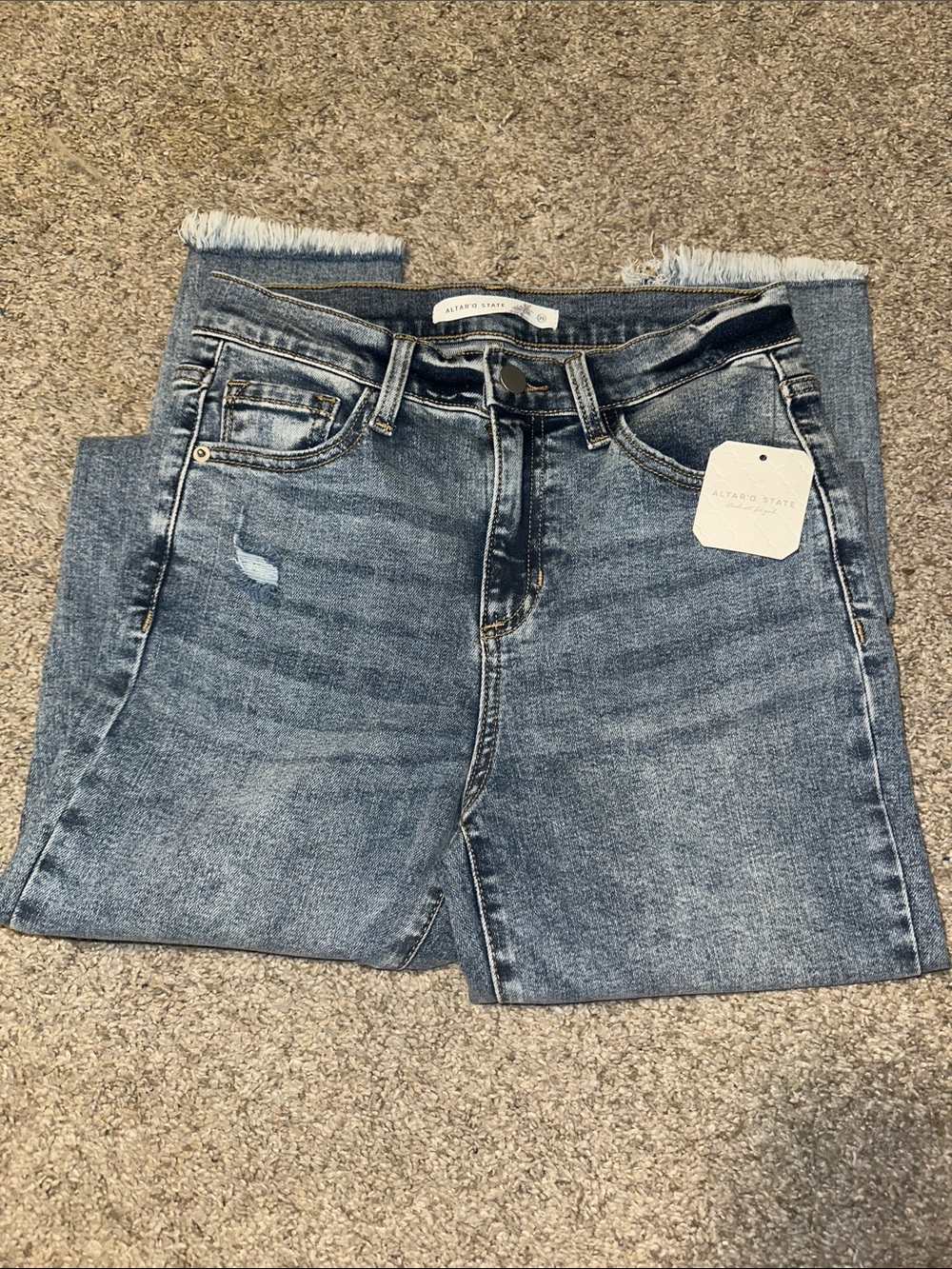 NWT Altar'd State Light Blue Frayed Hem Denim Jeans